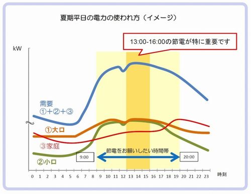 夏期平日の電気の使われ方（イメージ）