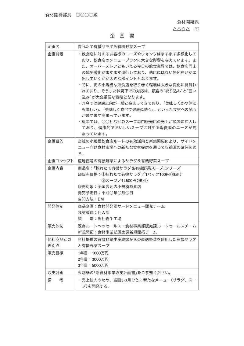 企画書のサンプル