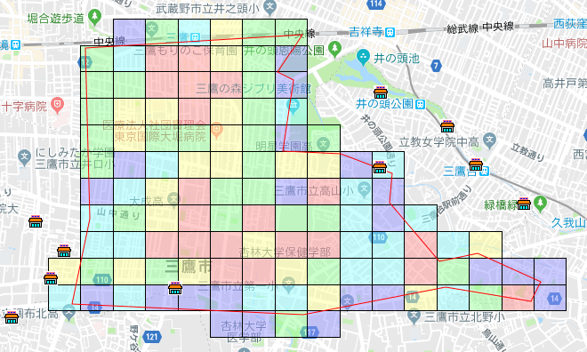 地図上に競合店の位置を表示した例