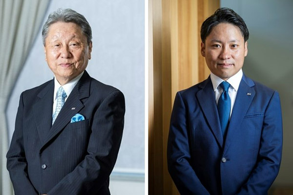 石丸利行会長（左）と石丸社長は2代続けて中小企業応援士