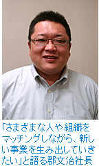 「さまざまな人や組織をマッチングしながら、新しい事業を生み出していきたい」と語る郡文治社長