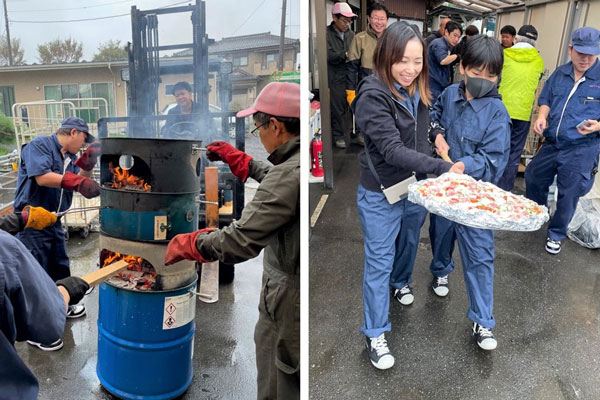 炊き出し訓練ではドラム缶の窯でピザを焼いた