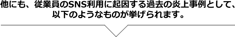 他にも、従業員のSNS利用に起因する過去の炎上事例として、以下のようなものが挙げられます。