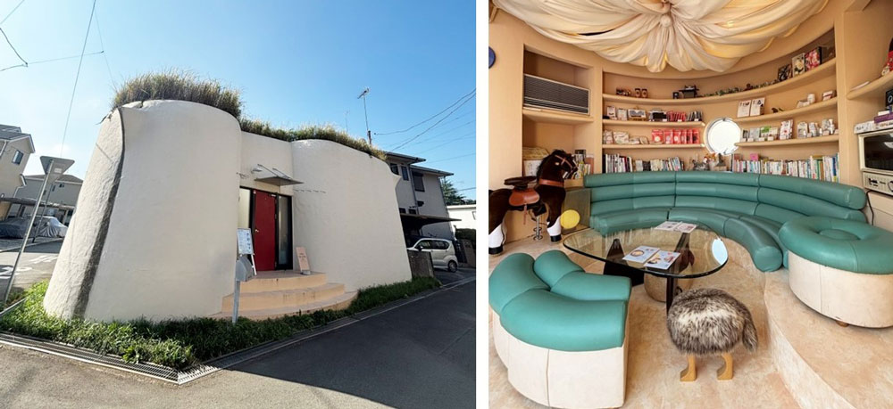 曲線を組み合わせた設計が特徴的な「モーカフェ」の外観と内装