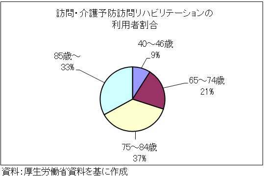 訪問・介護予防訪問リハビリテーションの年齢別利用者割合の円グラフ