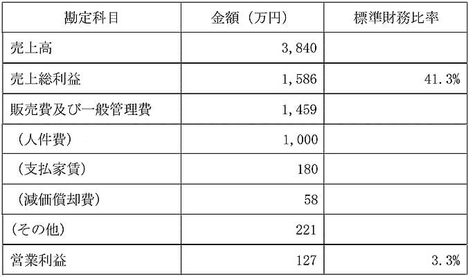 損益のイメージ例の表