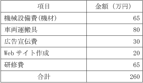 必要資金例の表